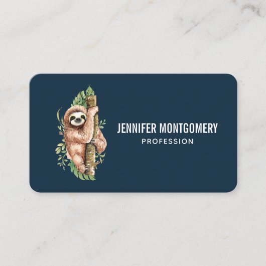 Cute Waterverf Sloth & Tropical Leaves Visitekaartje (Voorkant)