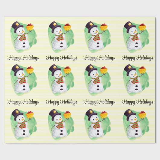 Cute Waterverf Snowman Cadeaupapier (Vlak)