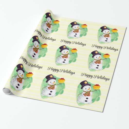 Cute Waterverf Snowman Cadeaupapier (Uitgerold)