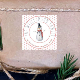 Cute Waterverf Snowman Familienaam Polka Dot Vierkante Sticker