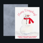 Cute Waterverf Snowman Merry Alles Festive Feestdagenkaart<br><div class="desc">Deze schattige kerstkaart heeft een eenvoudig ontwerp met een handbeschilderde waterverf sneeuwman met een wortelneus en een rode sjaal. De groet luidt: Merry Alles! Maar het kan worden aangepast aan alles wat je maar wilt. Onder is ruimte voor een korte noot of handtekening. Een leuke manier om dit vakantieseizoen te...</div>