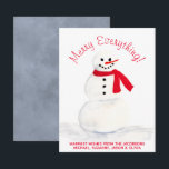 Cute Waterverf Snowman Merry Alles Festive Feestdagenkaart<br><div class="desc">Deze schattige kerstkaart heeft een eenvoudig ontwerp met een handbeschilderde waterverf sneeuwman met een wortelneus en een rode sjaal. De groet luidt: Merry Alles! Maar het kan worden aangepast aan alles wat je maar wilt. Onder is ruimte voor een korte noot of handtekening. Een leuke manier om dit vakantieseizoen te...</div>