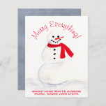 Cute Waterverf Snowman Merry Alles Festive Feestdagenkaart<br><div class="desc">Deze schattige kerstkaart heeft een eenvoudig ontwerp met een handbeschilderde waterverf sneeuwman met een wortelneus en een rode sjaal. De groet luidt: Merry Alles! Maar het kan worden aangepast aan alles wat je maar wilt. Onder is ruimte voor een korte noot of handtekening. Een leuke manier om dit vakantieseizoen te...</div>