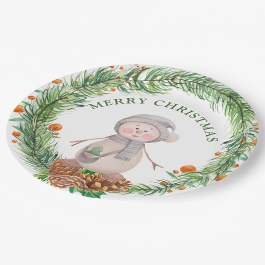 Cute Waterverf Snowman Papieren Bordje (Gekanteld)