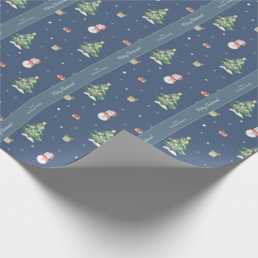 Cute Waterverf Snowman Pattern Blue Kerstmis Cadeaupapier (Hoek)