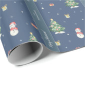 Cute Waterverf Snowman Pattern Blue Kerstmis Cadeaupapier (Rol Hoek)