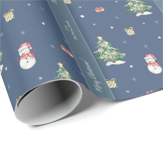 Cute Waterverf Snowman Pattern Blue Kerstmis Cadeaupapier (Rol Hoek)