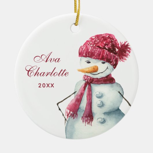 Cute Waterverf Snowman Persoonlijk meisje Keramisch Ornament (Voorkant)