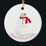 Cute Waterverf Snowman Prettige feestdagen Foto te Keramisch Ornament<br><div class="desc">Dit leuke ornament heeft een schattige hand die een waterverf sneeuwman aan de voorkant heeft geschilderd met de groet "Prettige feestdagen". De rug heeft ruimte voor u om uw eigen foto te uploaden en een douanetitel te schrijven. Geweldig als familiemiddel of cadeau.</div>