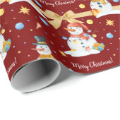 Cute Waterverf Snowmen met Gold Ribbon Red Cadeaupapier (Rol Hoek)