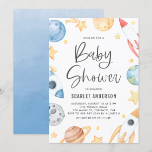 Cute Waterverf Space Theme Baby shower Kaart