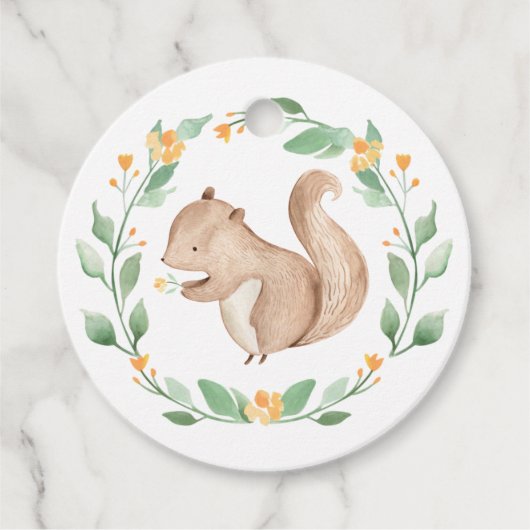 Cute Waterverf Squirrel Greenery Wreaty Bedankt Bedankjes Labels (Voorkant)