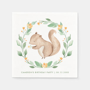 Cute Waterverf Squirrel Wreath Woodland Birthday Servet