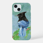 Cute Waterverf Stellar Jay Bird Wildlife Art iPhone 15 Case (Achterkant)