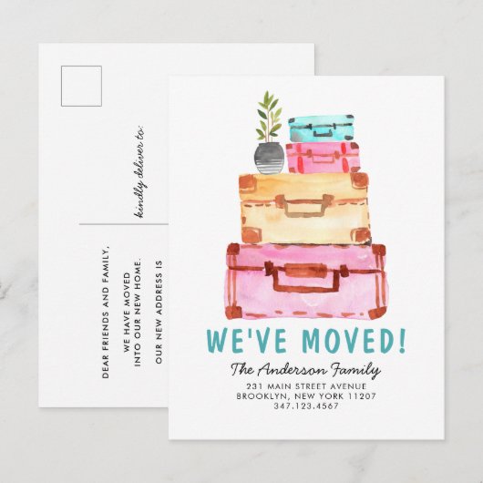 Cute Waterverf Suitcase Plant We hebben Beweging g Aankondigingskaart (Voorkant / Achterkant)