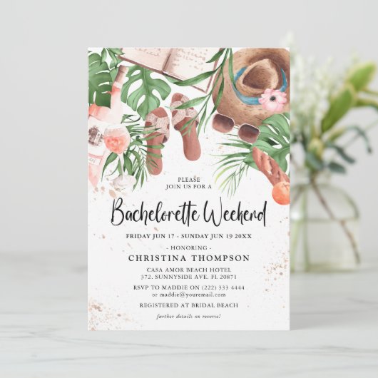 Cute Waterverf Summer Bachelorette Party Weekend Kaart (Staand voorkant)