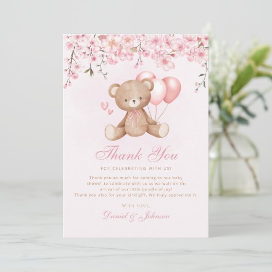 Cute Waterverf Teddy Bear Baby shower Dank u wel Kaart (Staand voorkant)