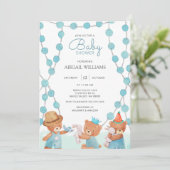 Cute Waterverf Teddy Bear Baby shower Invitation Kaart (Staand voorkant)