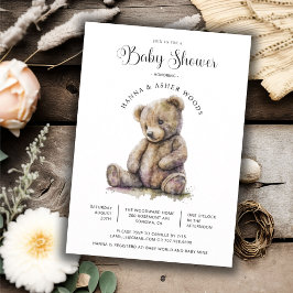 Cute Waterverf Teddy Bear Baby shower Kaart