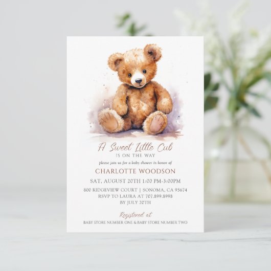 Cute Waterverf Teddy Bear Baby shower Kaart (Staand voorkant)
