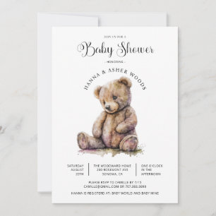 Cute Waterverf Teddy Bear Baby shower Kaart