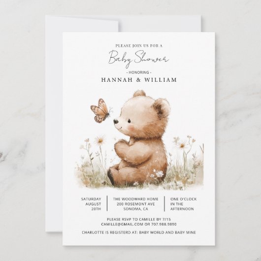 Cute Waterverf Teddy Bear Baby shower Kaart (Voorkant)