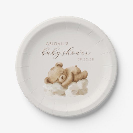Cute Waterverf Teddy Bear Baby shower Papieren Bordje (Voorkant)