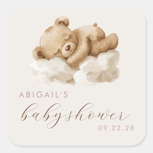 Cute Waterverf Teddy Bear Baby shower Vierkante Sticker (Voorkant)