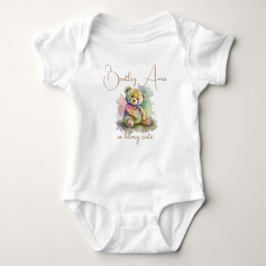 Cute Waterverf Teddy Bear Custom Name Gift Romper (Voorkant)