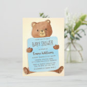 Cute Waterverf Teddy Bear | Jongen Baby shower Kaart (Staand voorkant)