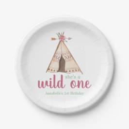 Cute Waterverf Teepee Boho 1e verjaardag Papieren Bordje
