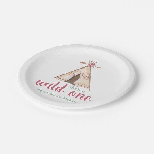 Cute Waterverf Teepee Boho 1e verjaardag Papieren Bordje (Gekanteld)