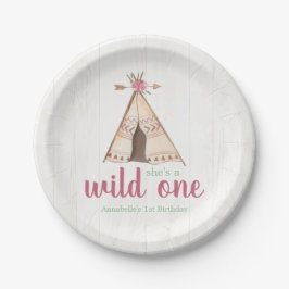 Cute Waterverf Teepee Boho 1e verjaardag Papieren Bordje