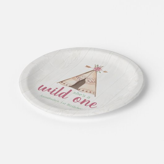Cute Waterverf Teepee Boho 1e verjaardag Papieren Bordje (Gekanteld)