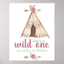 Cute Waterverf Teepee Boho 1e verjaardag Poster