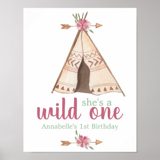 Cute Waterverf Teepee Boho 1e verjaardag Poster (Voorkant)