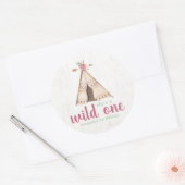Cute Waterverf Teepee Boho 1e verjaardag Ronde Sticker (Envelop)