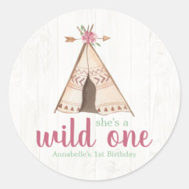 Cute Waterverf Teepee Boho 1e verjaardag Ronde Sticker