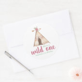 Cute Waterverf Teepee Boho 1e verjaardag Ronde Sticker (Envelop)
