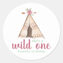 Cute Waterverf Teepee Boho 1e verjaardag Ronde Sticker
