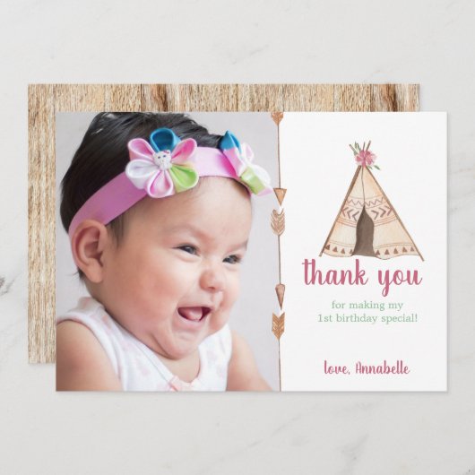 Cute Waterverf Teepee Camping Birthday Bedankkaart (Voorkant / Achterkant)