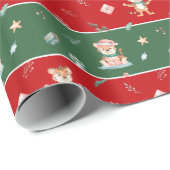 Cute Waterverf Tiger in Santa Hat Kerstmis Cadeaupapier (Rol Hoek)
