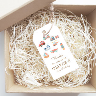 Cute waterverf Transport Boy Birthday Party Cadeaulabel