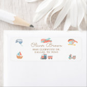 Cute Waterverf Transport Boy Birthday Party Etiket (Insitu)