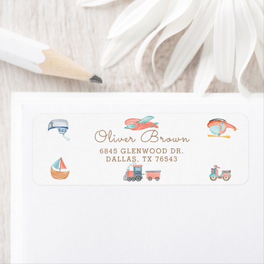 Cute Waterverf Transport Boy Birthday Party Etiket (Insitu)