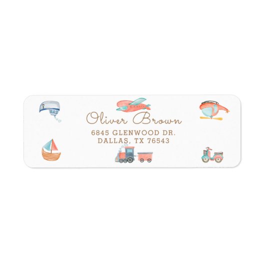 Cute Waterverf Transport Boy Birthday Party Etiket (Voorkant)
