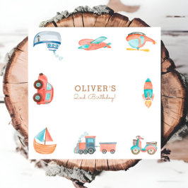 Cute Waterverf Transport Boy Birthday Party Servet