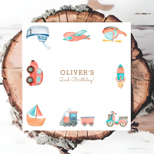 Cute Waterverf Transport Boy Birthday Party Servet