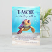 Cute Waterverf Turtle Birthday Foto Bedankkaart (Staand voorkant)