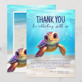 Cute Waterverf Turtle Birthday Foto Bedankkaart (Voorkant / Achterkant)